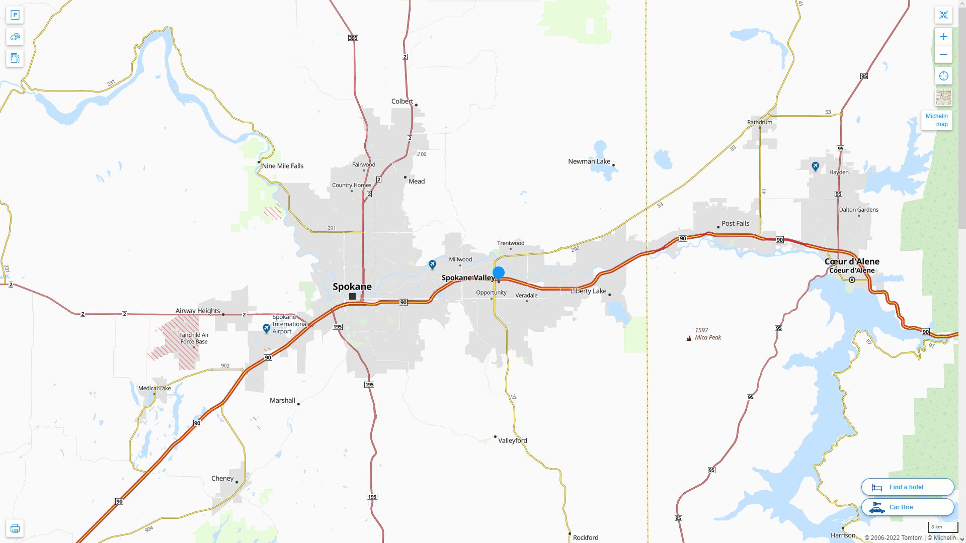 Spokane Valley Washington Highway and Road Map